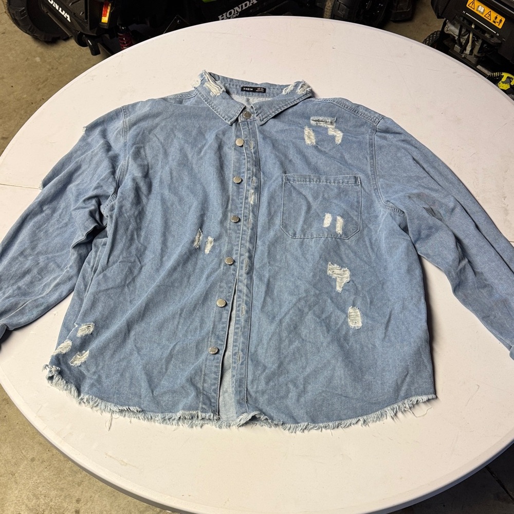 SHEIN Light Blue Denim Shirt